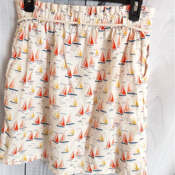 Cynthia Rowley | Ivory 100% Linen Retro Sailboat Graphic Button-Front Skirt - Picture 4 of 10